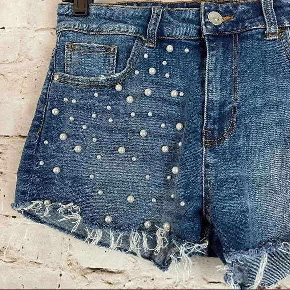 ZARA Basic Z1975 Women's DENIM Pearl Cut Off Jean Shorts Size 4 Mid Rise Frayed - Picture 5 of 10
